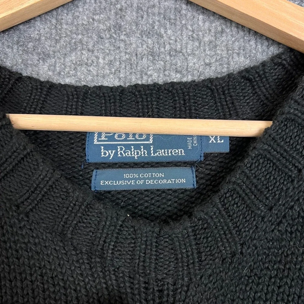 Polo Ralph Lauren Sweater Mens XL Black Excellent Cotton Knit Crewneck Pony Logo